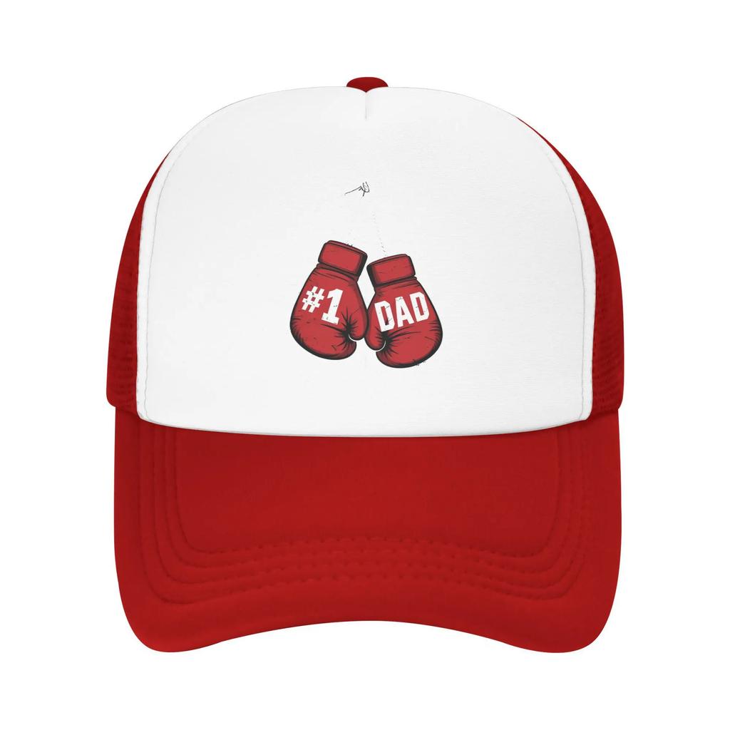 Father's Day 1 Dad Boxing Gloves Mesh Trucker Hat Casual Unisex Cooling Mesh-back Snapback Cap Adjustbale For Casual Wear