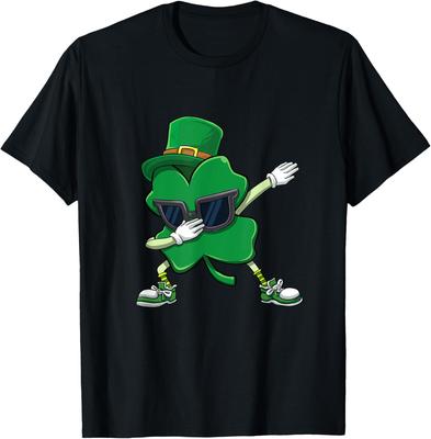 Dabbing Shamrock St Patrick Day Graphic T-Shirt Men Boys Cool Dab Clover Tee