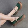 Johnature Casual Thick Soled Shoes Round Toe Genuine Leather Comfortable Women's Flat Platform Shoes