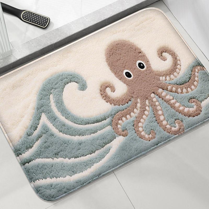 Tapis de sol de salle de bain motif monde sous-marin Tapis absorbant pour les pieds de toilettes Tapis de décoration pour la maison Tapis de porte Doux et confortable 80X120CM
