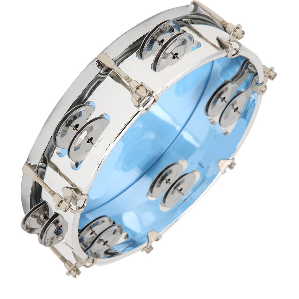MBAT Tambourine Adjustable Tone Double Row Jingle Bells Handheld Drum Percussion Instrument 8inBlue
