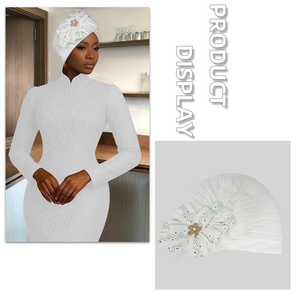 New African Rhinestone Flower Casual Hijab Hat 