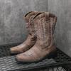 Fashion Luxury Cowboy Boots Men Vintage Knight Shoes Outdoor Casual Leather Embroidery Flat Designer Motorcycle Boots 2024New West Boot