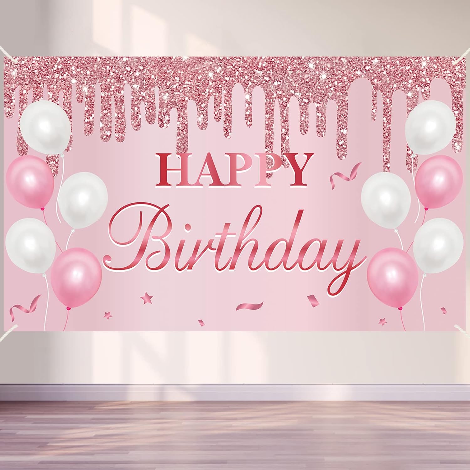 Pink Birthday Banner - Happy Birthday Banner Backdrop Decorations Sign Party Supplies