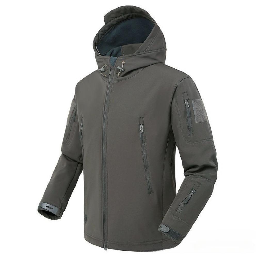 Waterproof Fleece Lined Jacket with Zipper Pockets Mens Outdoor Softshell Hooded Hiking Work Jackets Coat Windbreaker