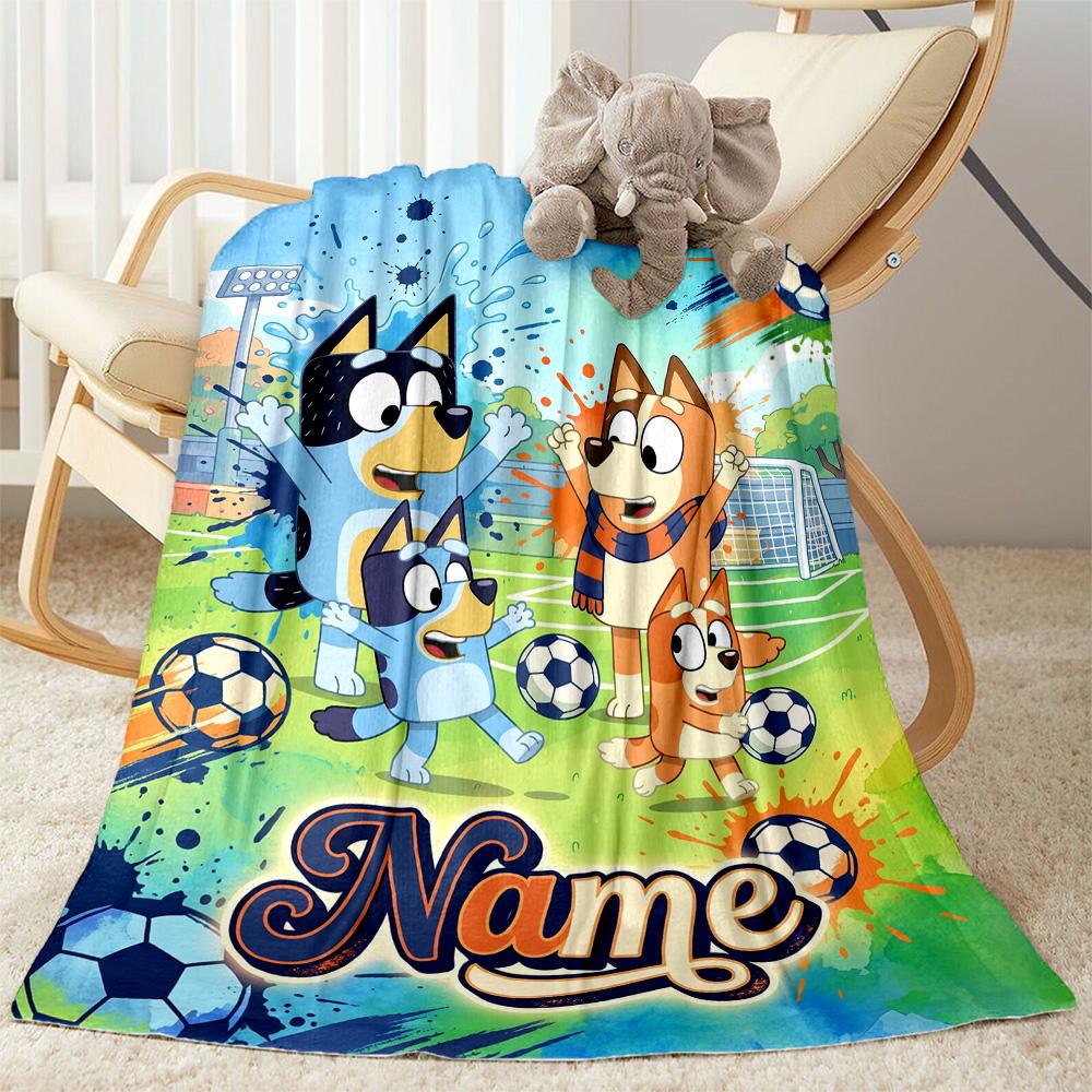 Soccer Fun Bluey Customize Text Blanket Throw Personalized Blanket Soft & Cozy Versatile for Bed Office Chair Couch Seaside Four Seasons Universal