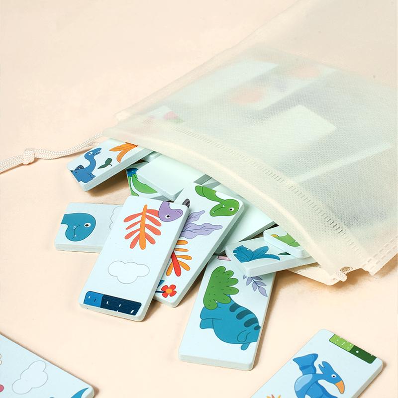 Wooden Toy Dinosaur Domino Animal Shadow Pairing Relay Game Matched Images Montessori Educational Toys For Children Kids