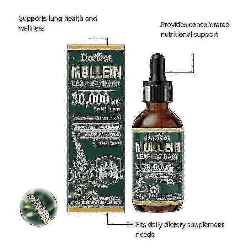 2026 Best!! 5pcs Mullein Drops for Lungs, Mullein Leaf Extract with Chlorophyll, Natural Herbal Supplement for Lung Cleanse & Breathing Support
