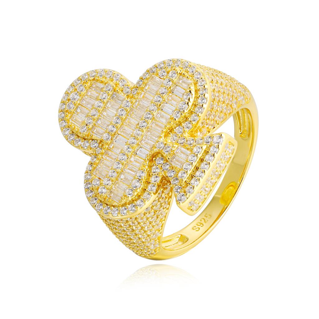 Sparkling Statement Rappers Jewelry Gold Plated 925 Sterling Silver VVS Baguette Moissanite Diamond Plum Blossom Ring for Men
