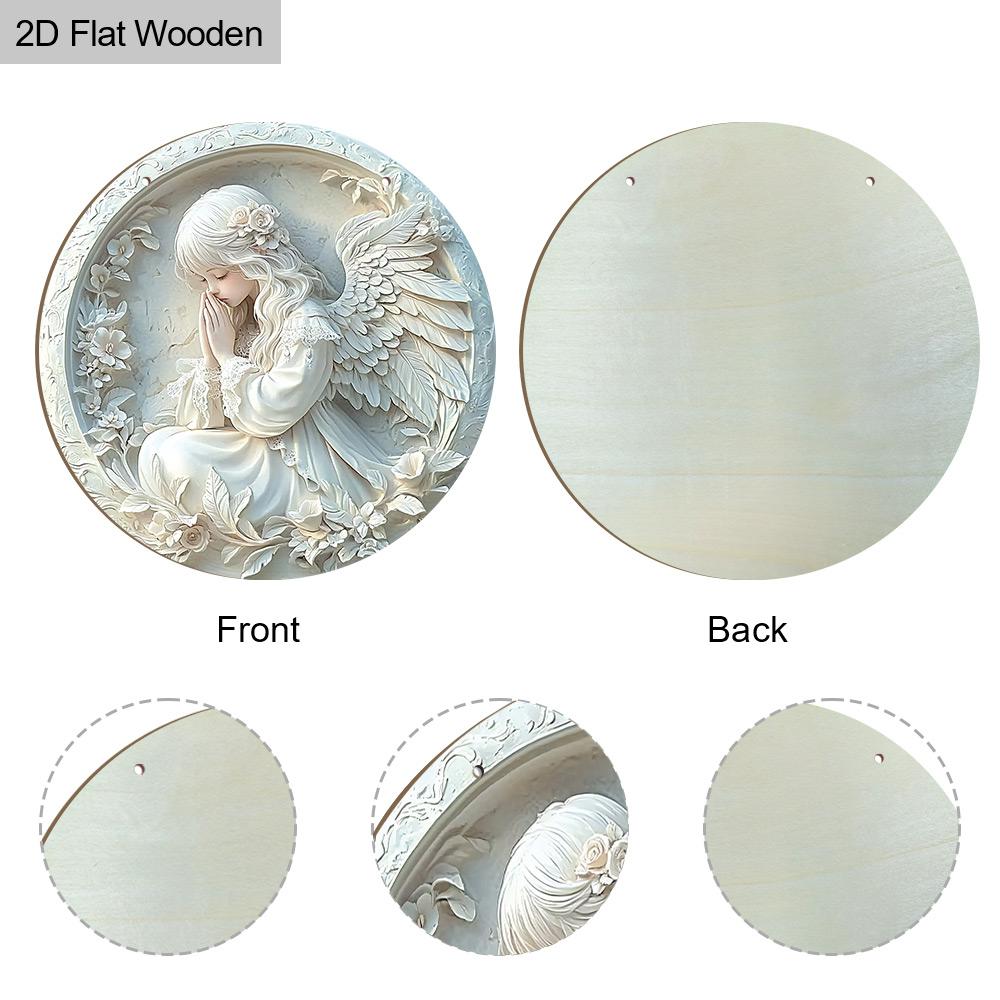 Pretty Angel Wooden Sign - Beautiful Angel Round Sign for Front Door Wall Hanging Decor Ideal Home Hanging Ornament