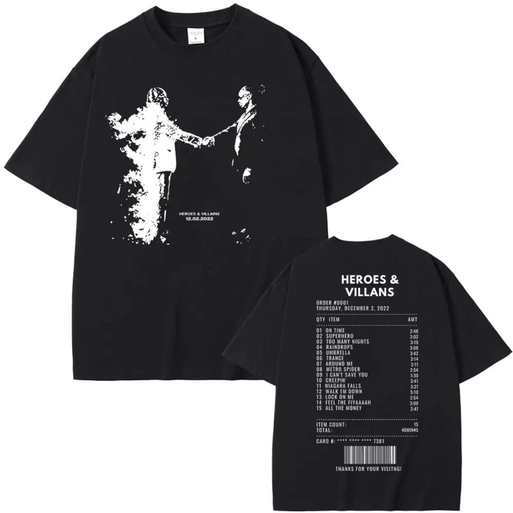 T-shirt Rapper Metro Boomin Heroes & Villains Stampa Bifacciale Uomo Donna Hip Hop Vintage Oversize T-shirt Maschile Streetwear Cool