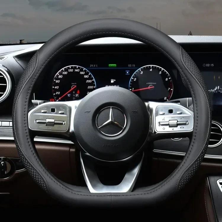 Capa de Volante para Mercedes-Benz Classe B C S E SLK GLB GLC GLE EQC EQE Acessórios para Carro Couro Genuíno Antiderrapante à Prova de Suor mo00