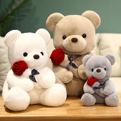 Cute Rose Bear Plush Toy Stuffed Bear Doll Kawaii Girlfriend Gifts Soft Toy Bear for Girls Plush Bear Ornament