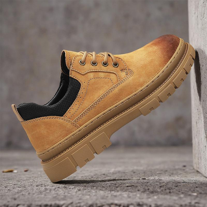 Mens Leather Casual Shoes New Retro Thick Sole Wear-resistant Comfortable Lace Up Flat Sneakers Outdoor Male Walking Shoes