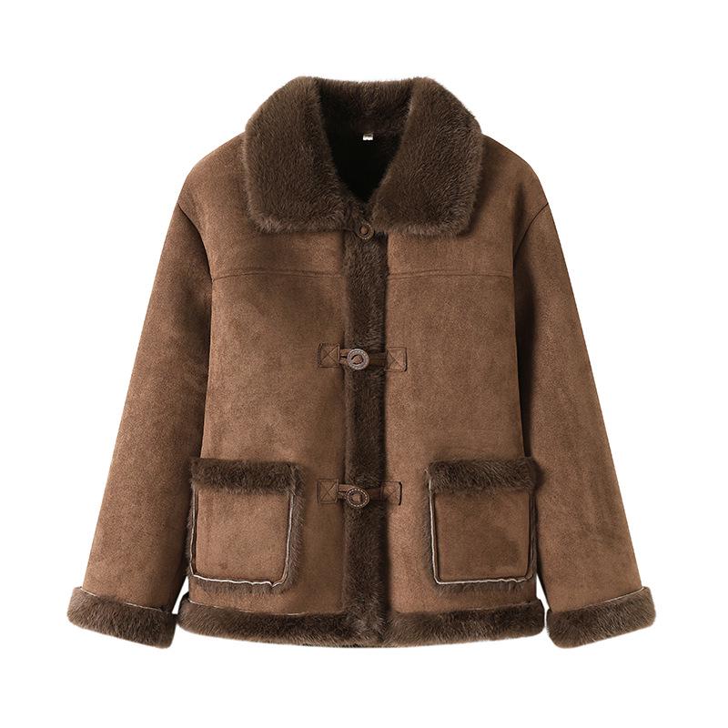 Mature Women's Fur-Lined Lapel Coat, Ages 40-60, Plus Velvet Warm Short Slimming Style