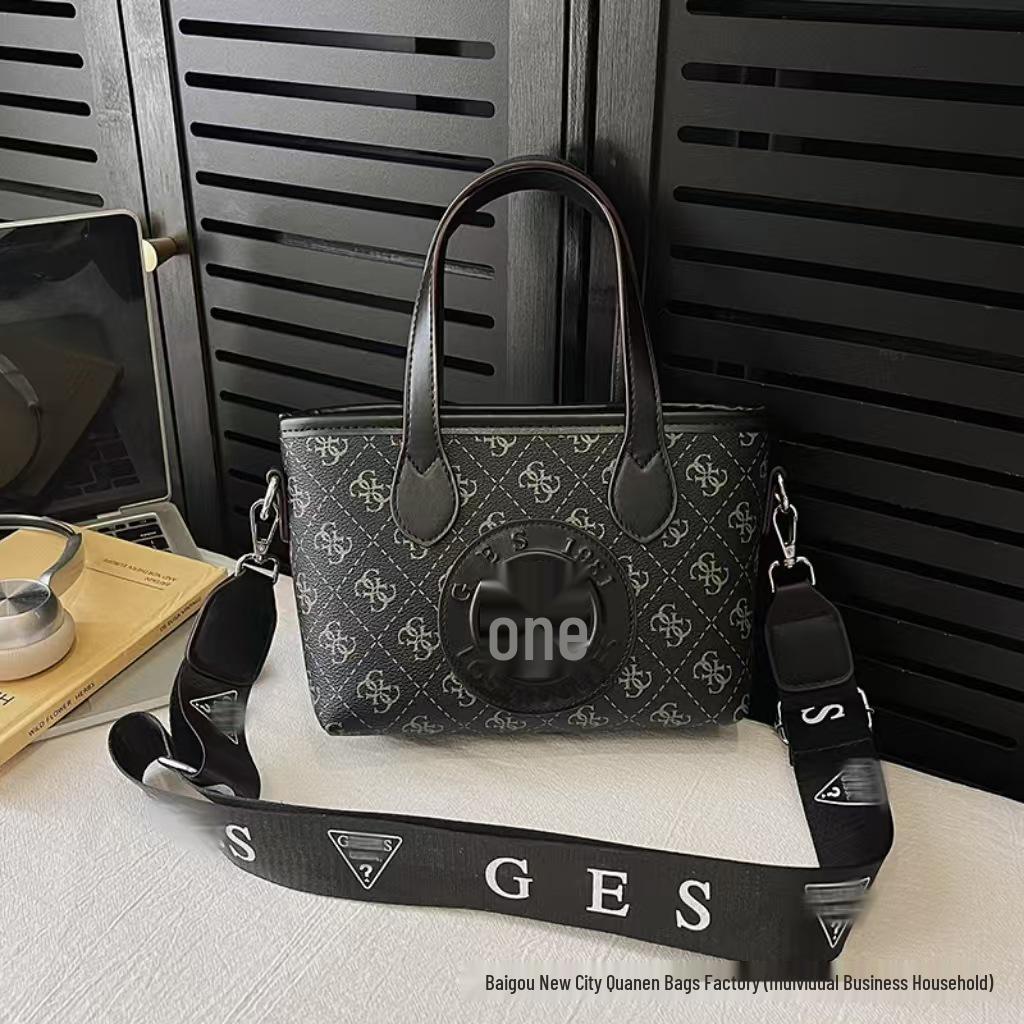 Tide Women's Fashion Tote Bag with Letter Print and Wide Shoulder Strap for Crossbody Use