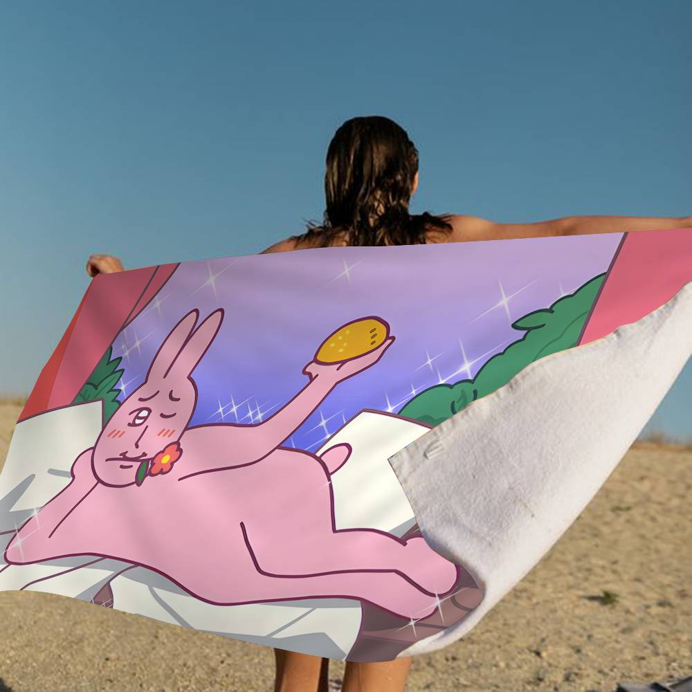My F-Friend Pink Rabbit Funny Microfiber Blanket Drying Beach Towels Oversized Printing Super Absorbent Pool Towel Blanket