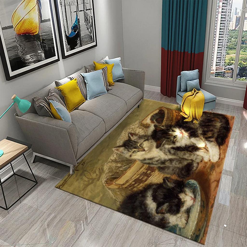 Cute Cat Oil Painting Carpet Bathroom Modern Non-slip Door Mat Kitchen Home Living Room Bedroom Funny Kitty Decor Floor Area Mat