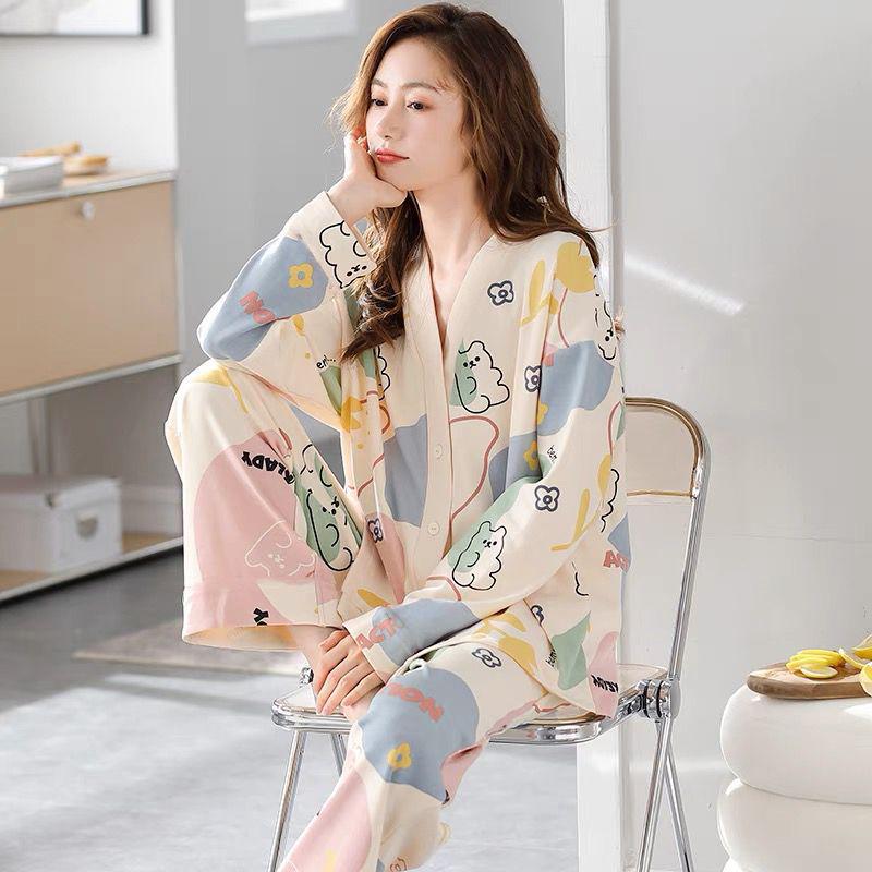 

2026 Two-Piece BOGO Pajama Set: Long Sleeve Sweet Cartoon Cardigan for Spring & Autumn 2XL