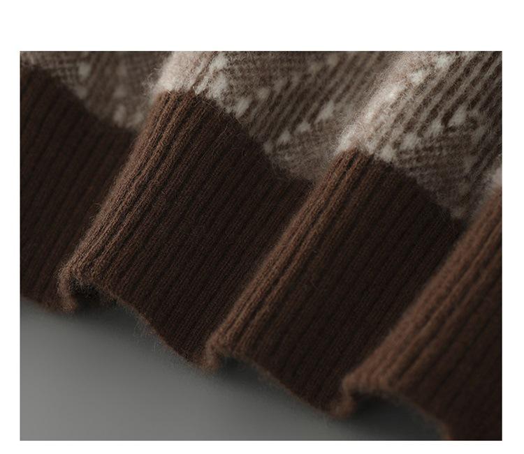 Men's Pure Wool Diamond Pattern Round Neck Loose Knit Sweater - Autumn/Winter Pullover