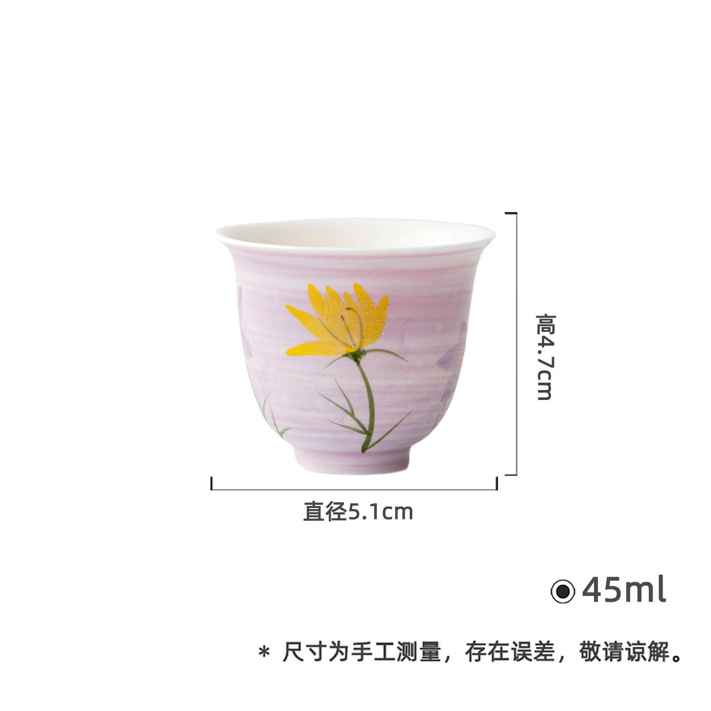 2pc/lot Pink Hand-painted Flower Teacup Traditional Tea Bowl Tea Pair Tea-tasting Smelling Cup Jianzhan Master Cups Tea Set 45ml