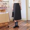 Sancai Winter Wool-Blend Plaid Pleated Midi Skirt