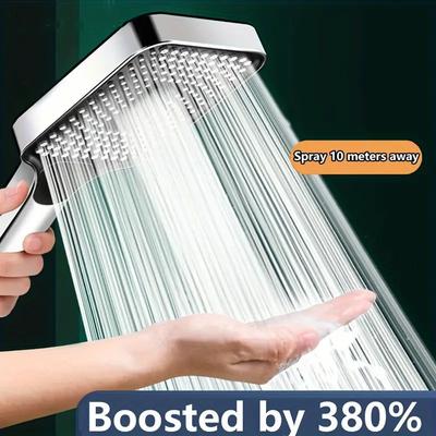Large Area Shower Spray Silvery Head with 4 Adjustable Modes, High-Quality High-Pressure Water-Saving Flow Shower Faucet, Nozzle