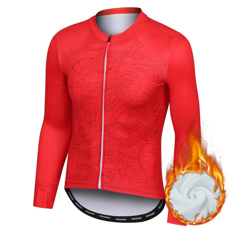 Winter Fleece Reiten Fahrrad Jersey Muster Druck Männer Radfahren Kleidung Warm Halten Langarm Fahrrad Shirt