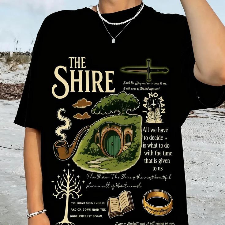 2026 The Shire LOTR Shirt Fantasy Book Lover Tee Funny Second Breakfast T-Shirt Hobbit Fan Gift Fashion Tops Clothing