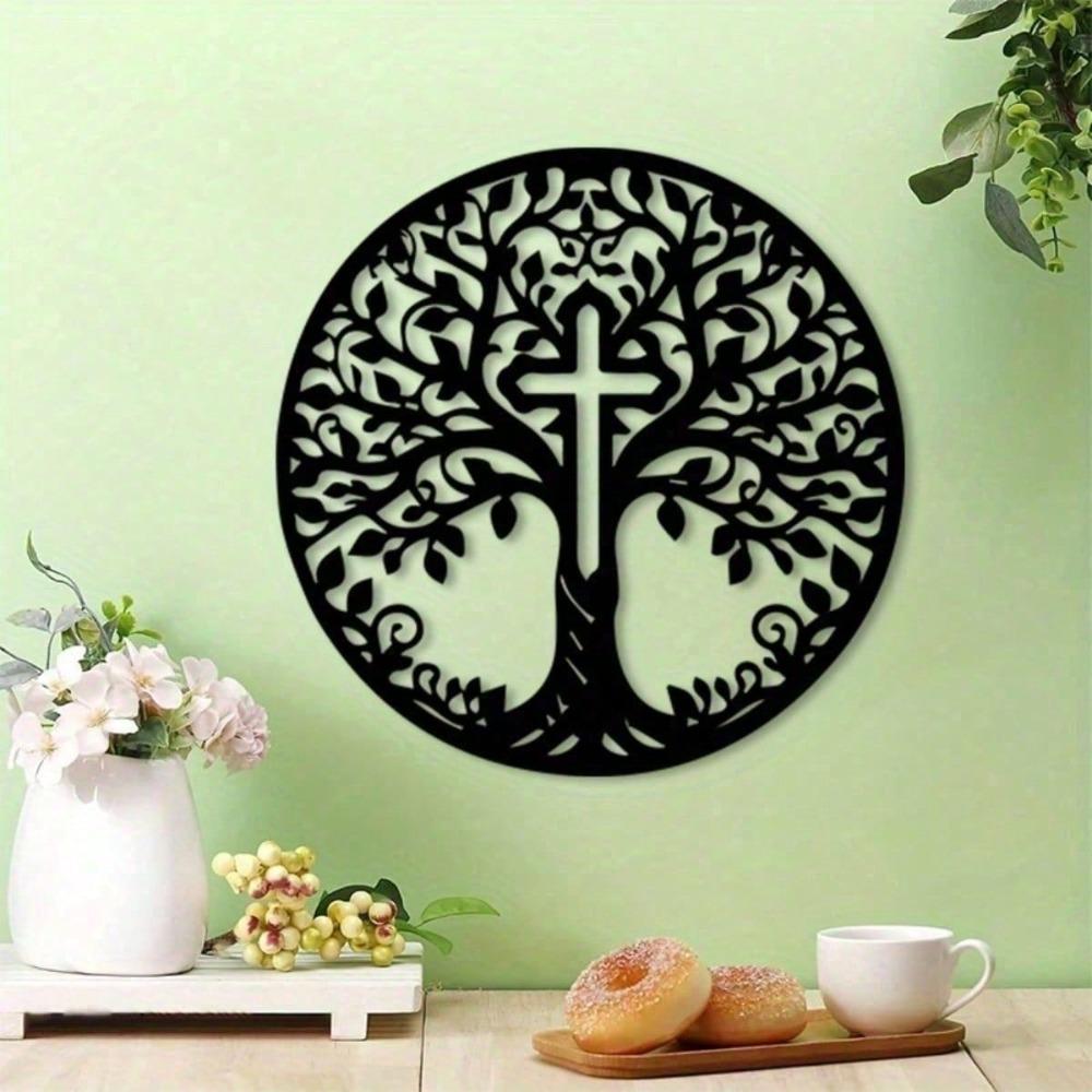 Tree Cross Metal Wall Art Wrought Iron Sculpture Christian Home Decor Baptism Gift