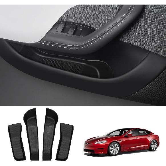 BASENOR 2026 2025 2024 Tesla Model 3 Door Side Storage Box, Door Pocket Liners, TPE Front & Rear Side Organizer Tray Protector Liner For Model 3