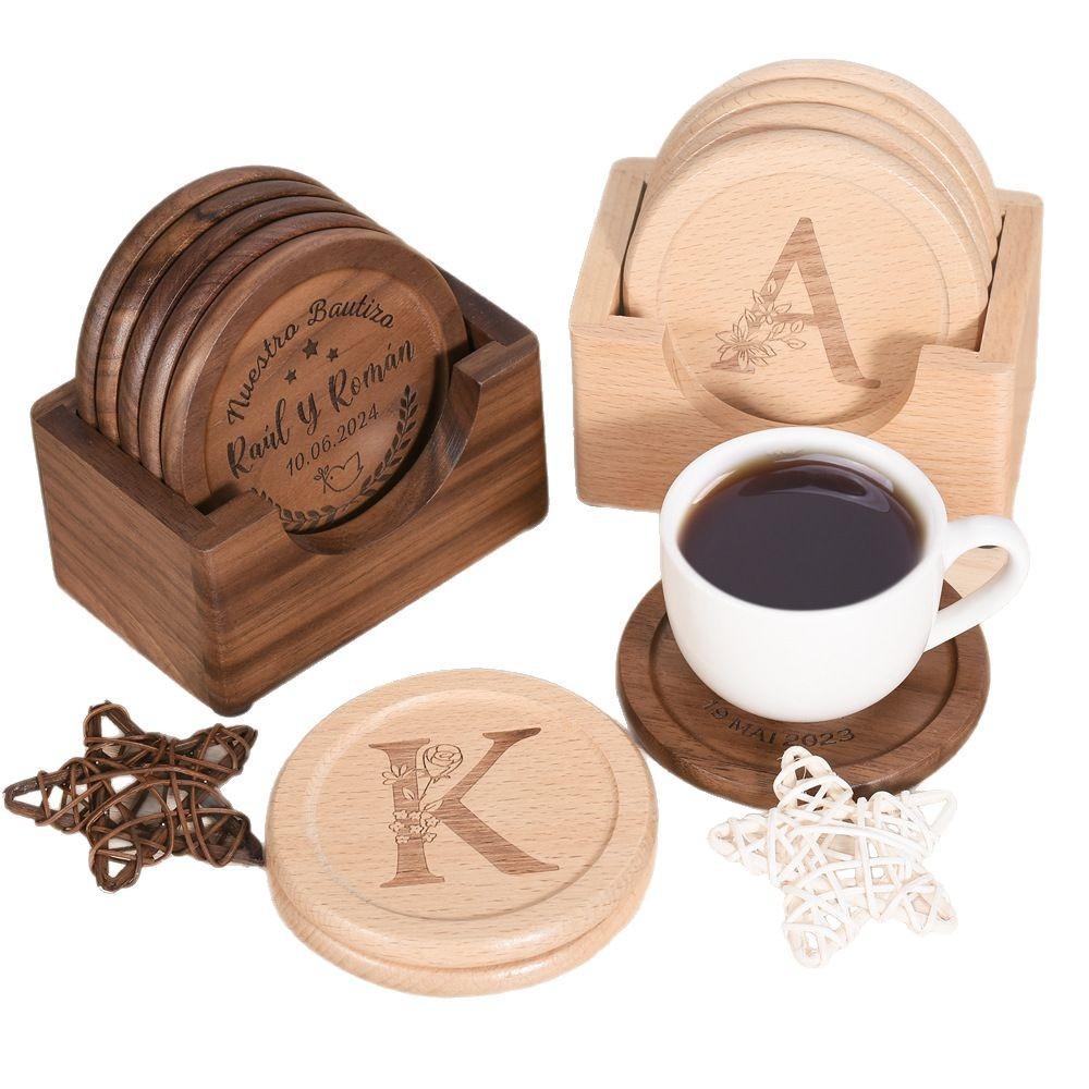 D2 Walnut Dark Coaster Set of 6 Pieces. Including The Holder Pure Natural Wood Texture. Wonderful Decor For Dining Tables Office
