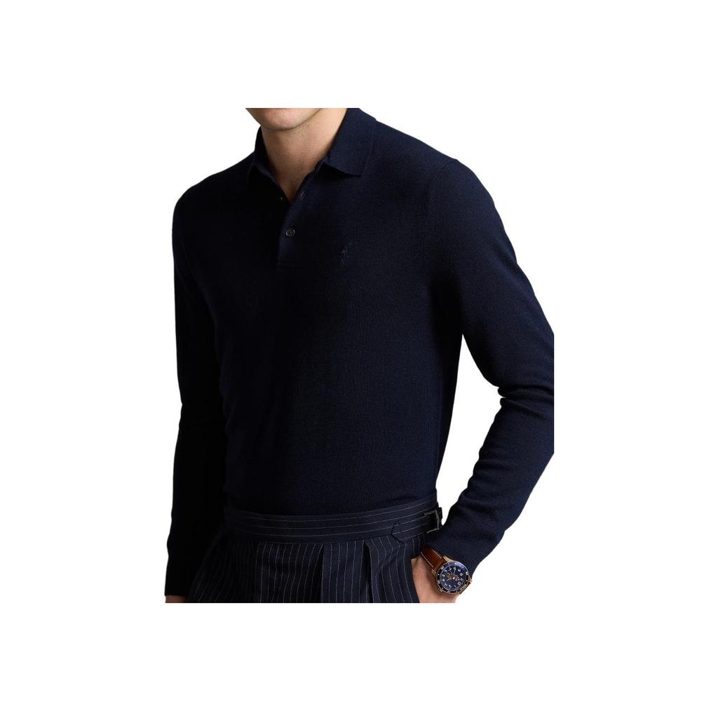Polo Ralph Lauren Solid Logo Embroidered Knit Sweater Men sweater Hunter-Deep-Blue MNPOSWE16821901-400