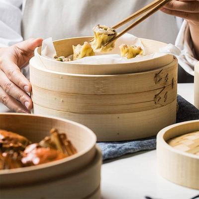 10/15/20cm Dimsum Bambus Küchenabdeckung Korb Backgeschirr Bambusdämpfer Käfig Kocher Set