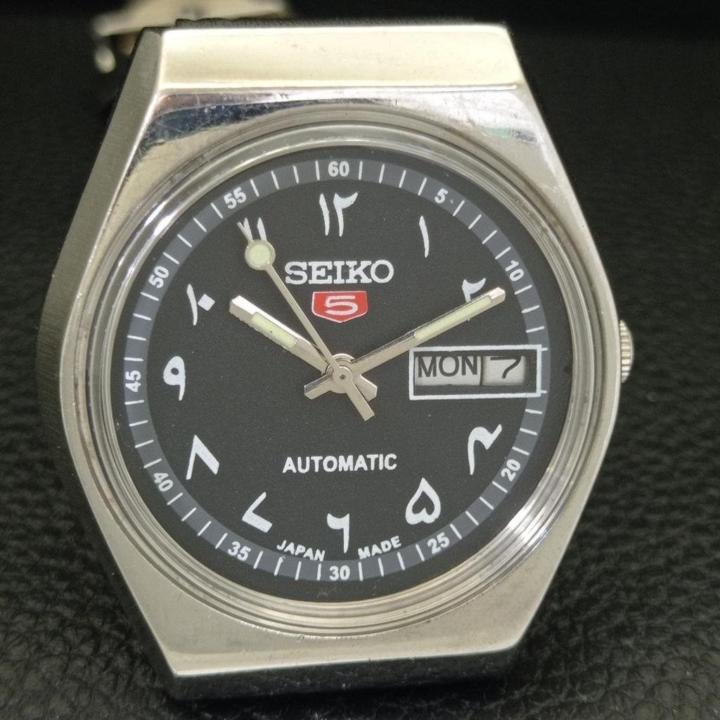 AUTOMATIC 6309A VINTAGE SEIKO 5 JAPAN MENS ARABIC BLACK DIAL WATCH a701437-5 R206b-a701437