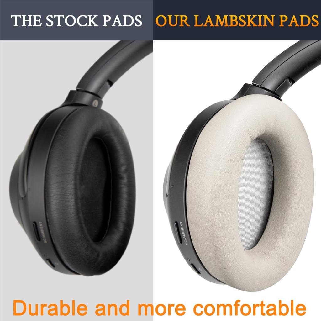 SOULWIT Sheepskin Ear Pads for Sony WH-1000XM3 (WH1000XM3) Headset, Replacement Noise-Isolating Ear Cushions, Thick Headphone Pads, Bright Silver