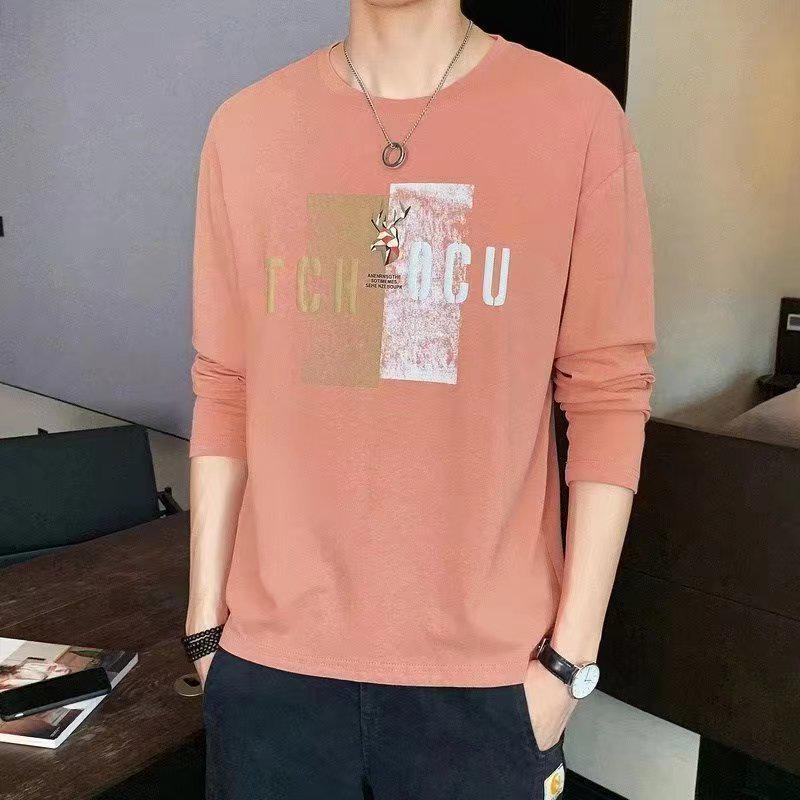 Odbavení: Pánské volné bavlněné tričko s dlouhým rukávem, kulatým výstřihem, ideální na jaro/podzim.