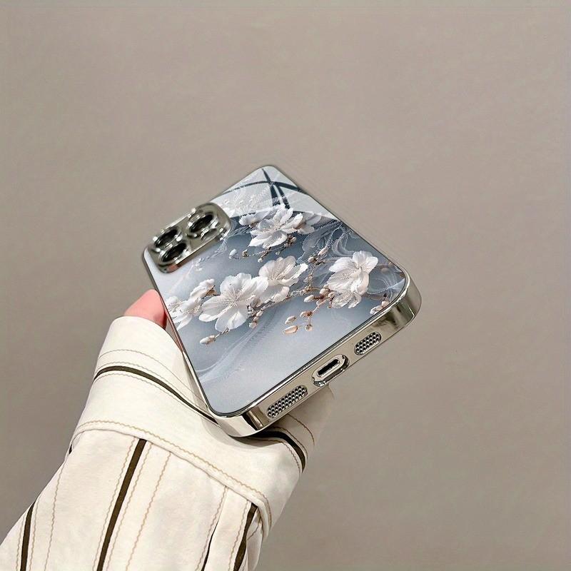 Stylish White Floral Glass Phone Case For Samsung Galaxy S26 S25 Edge S24 S23 FE S22 Ultra S20 S21 5G cover Anti-drop protection