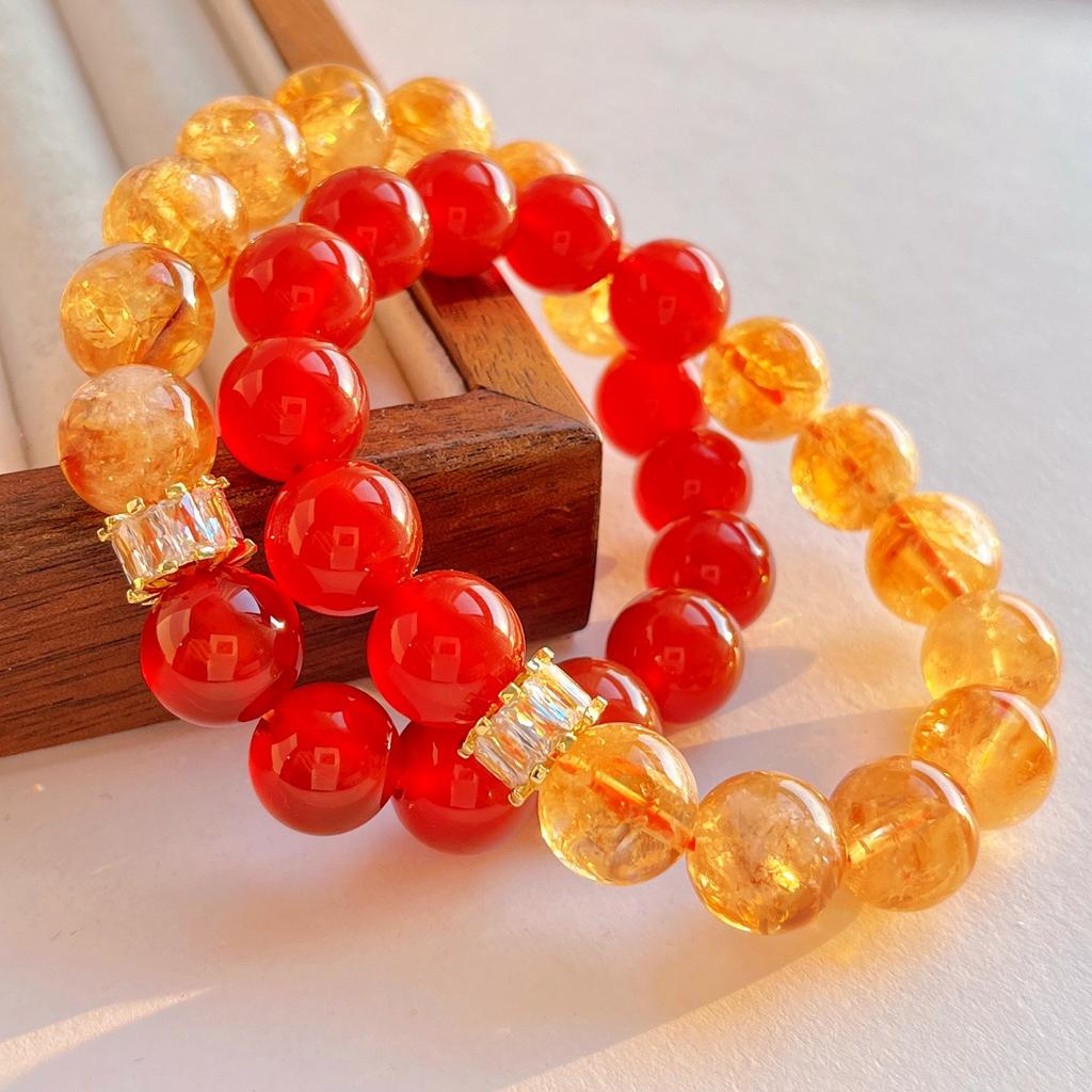 Large Particle Design Sense 12Mm Natural Citrine Chalcedony Bracelet Bracelet
