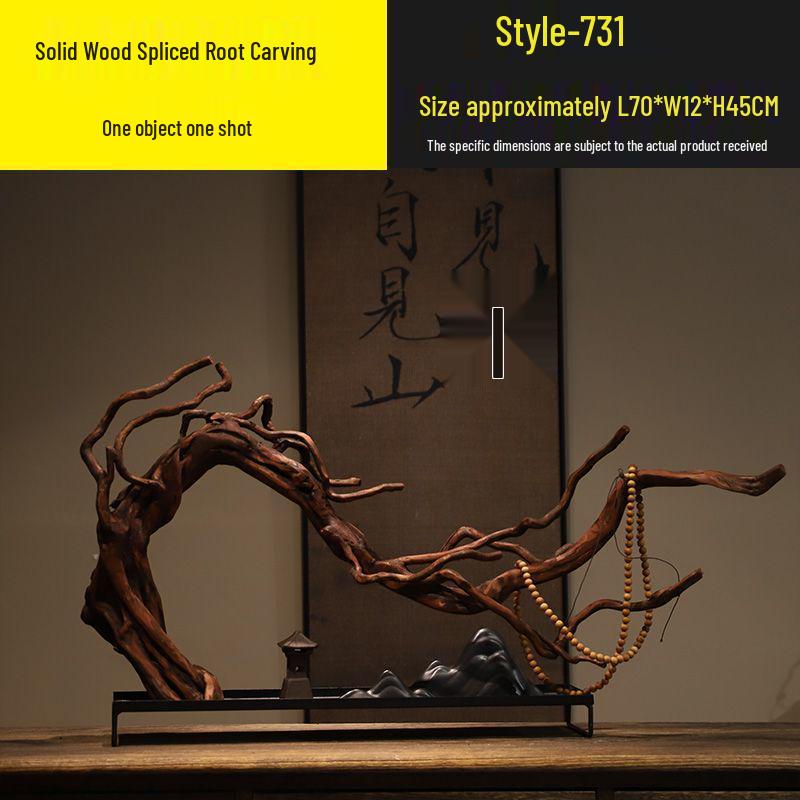 Chinese Zen Withered Wood Landscape Carving: Solid Wood Home & Hotel Decor