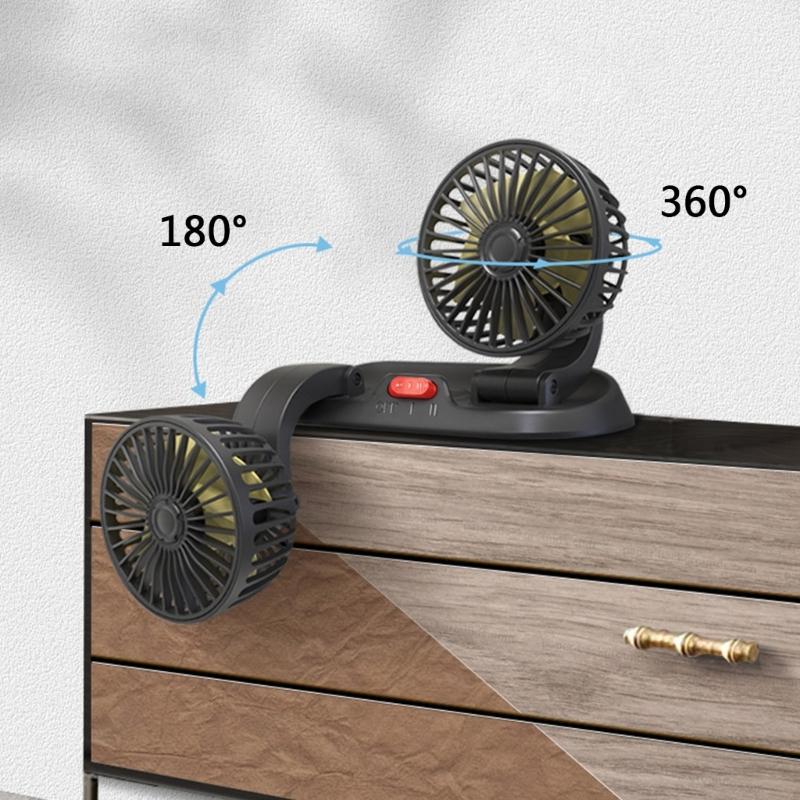12V/24V Car Cooling Fan Dual Head 360° Rotation Vehicle Mounted USB Fan Auto Cooler Fan for Dashboard Air Circulator Fan