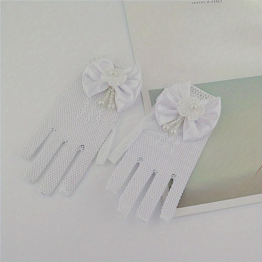 

Сетчатые перчатки-бантики, аксессуары для платья, детские перчатки принцессы, белые перчатки принцессы, детские кремовые кружевные сетчатые перчатки, детали для церемонии белый
