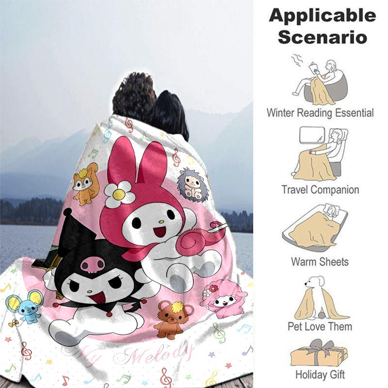 1pc My Melody and Friends Blanket, Soft Throw for Room Decor, Perfect Gift for Family and Friend, Seasonal Use Home Decoration, Cozy Bedding Accessory