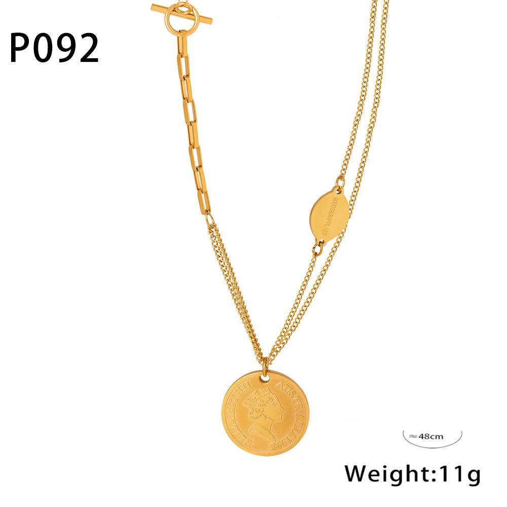 Retro Oval Letter Pendant Double Layer Titanium Necklace - Cool Style Clavicle Chain with OT Clasp, Empress Dowager Patchwork Design
