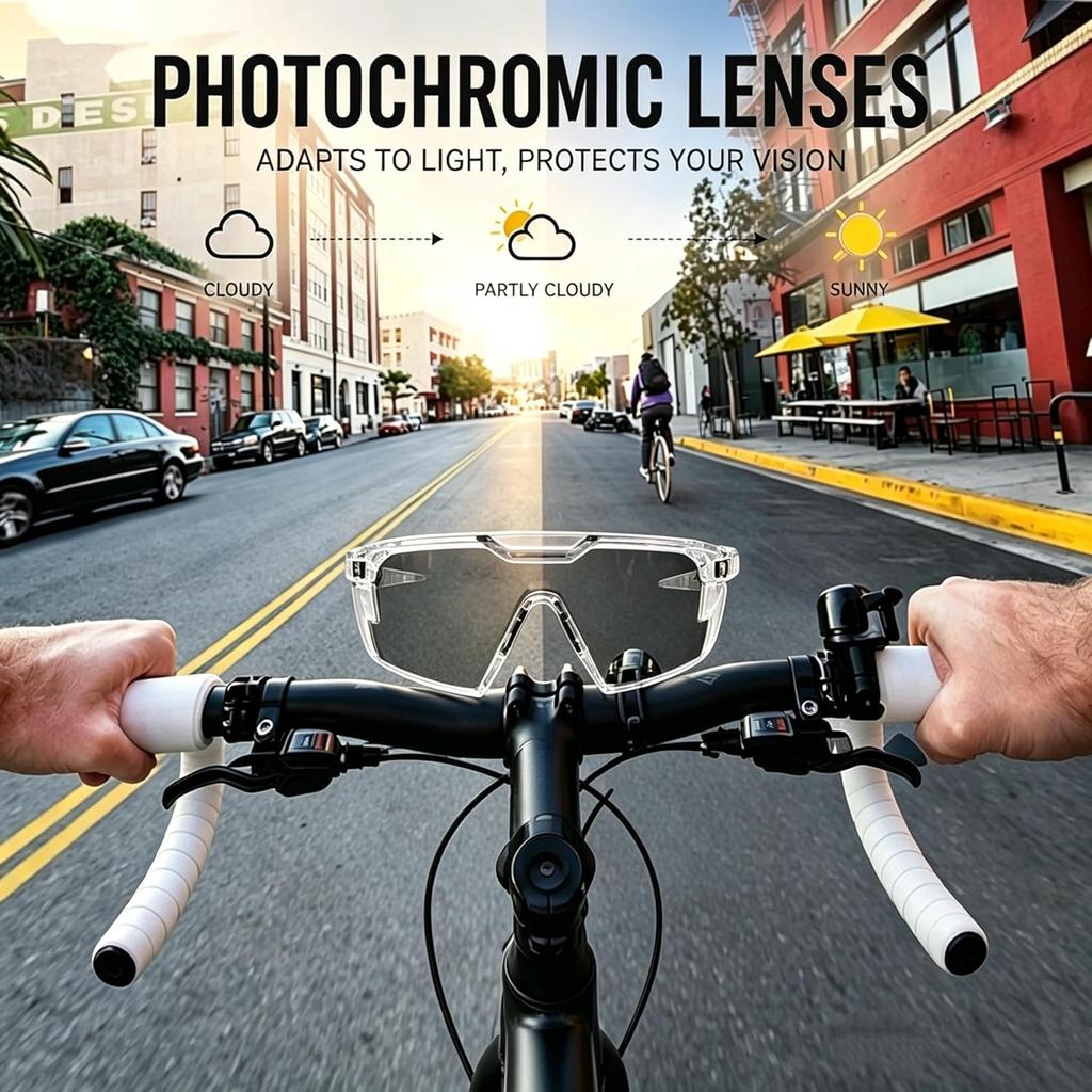 Photochromic Safety Glasses, Polarized Transition UV400 Protection Glasses for Work Cycling Driving