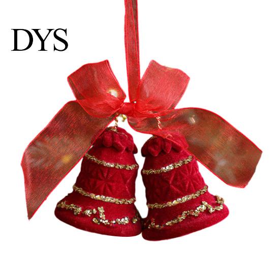 Bell Holiday Ornaments Christmas Red Flocking Wreath Snowfall Elk Noel Home Party Decor Pendant Snowy Winter for Tree Hanging Decorations