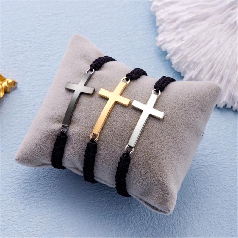 Adjustable Woven Crucifix Bracelet for Fashionable Couple Braided Rope Handchain Trendy Unisex Wristband Accessories