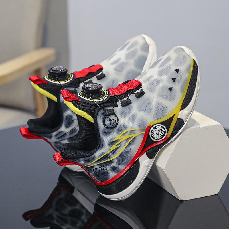 Rotating Mesh Basketball Shoes 2025 Middle and Older Children's Sports Shoes New Buckle Spring and Autumn Breathable Boys' Shoes Children's Profession