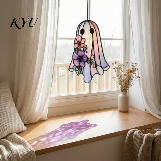 Gothic Aesthetic Room Decor Stained Glass Skull Suncatcher, Acrylic Colorful Window Hanging Wall Art Personalized Trendy Painted Pendant with