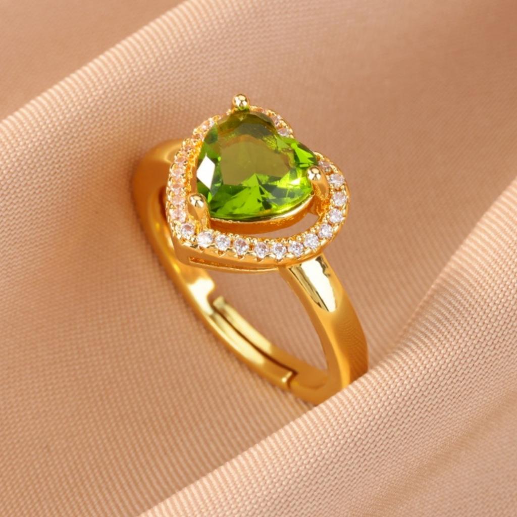 Colorful Cubic Zircon Ring for Women Stainless Steel Gold Color Open Ring Vintage Boho Wedding Party Jewelry Gift Accessories